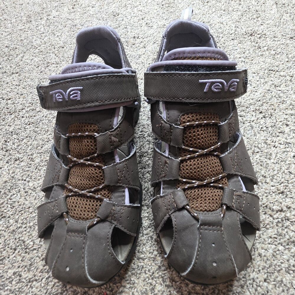 Teva Sandals Size 6 Strap On Brown Purple Hiking Outdoor Closed Toe